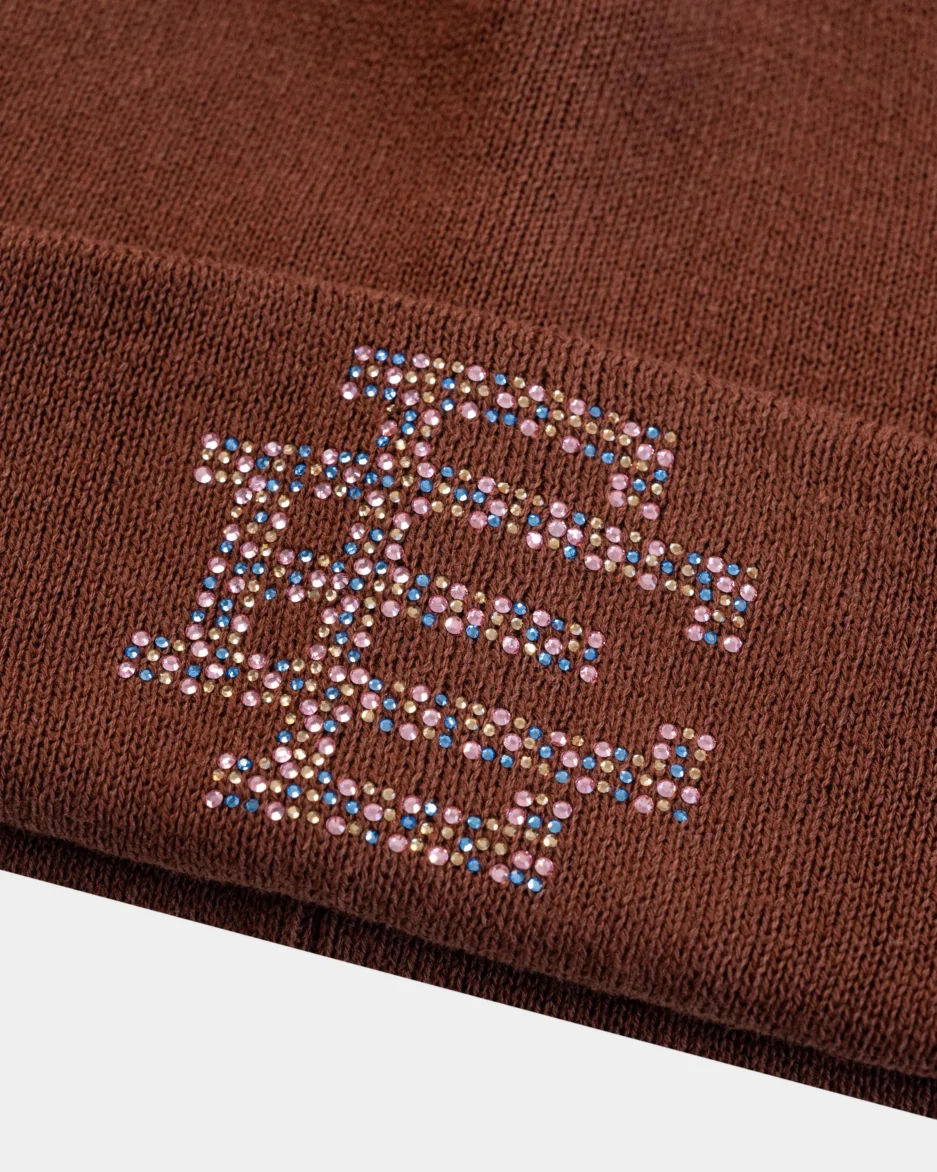 EE Swarovski Beanie Hat Brown